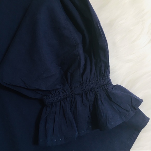 Navy Eyelet Peplum Bohemian Top Sz S & M - Picture 6 of 7